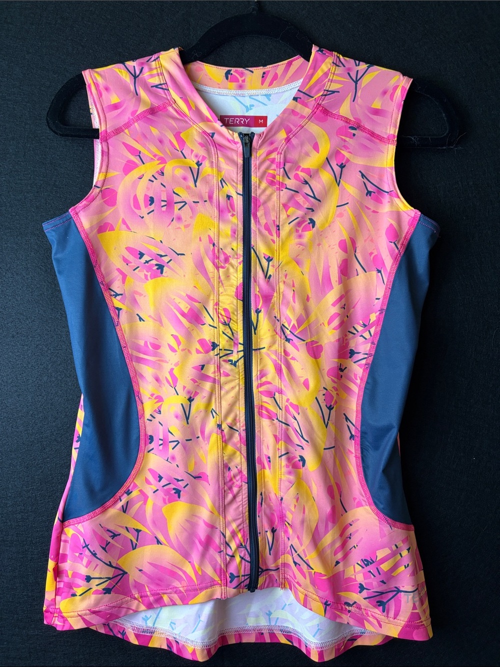 Terry Women's Sleeveless Zip-Front Vest Jersey Pink/Yellow/Blue Bicyclist Medium